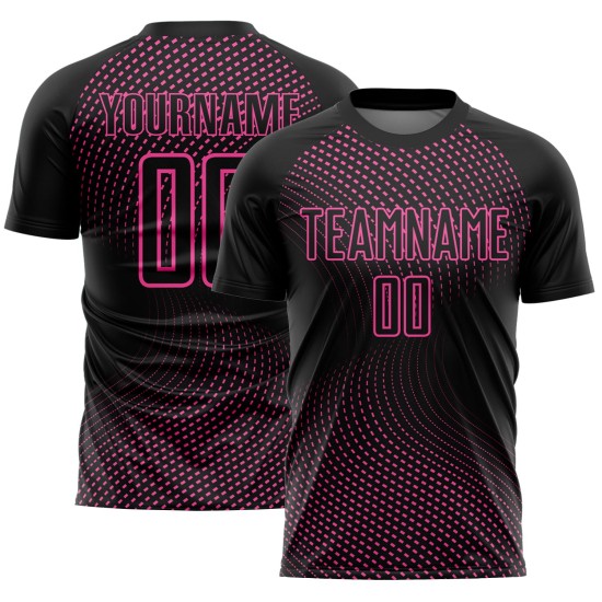 Jersey Custom Schwarz Fußball Uniform Rosa Geometrische Sublimation Linien