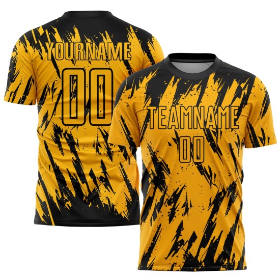 Schwarze Uniform Gold Fußball Sublimation Jersey Custom