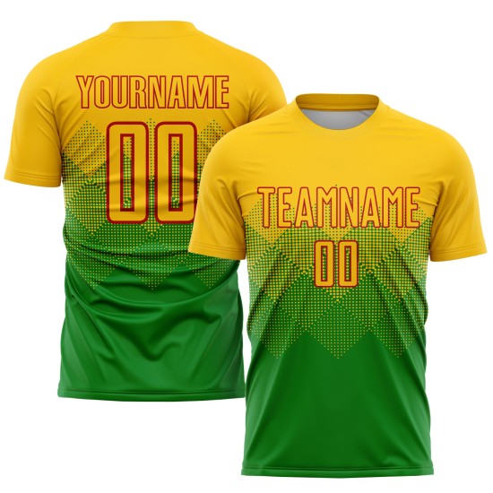 Gras Sublimation Custom Fußball Gold-Rot Grün Uniform Trikot