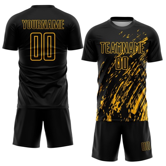 Sublimation Gold Uniform Schwarz Fußball Custom Jersey