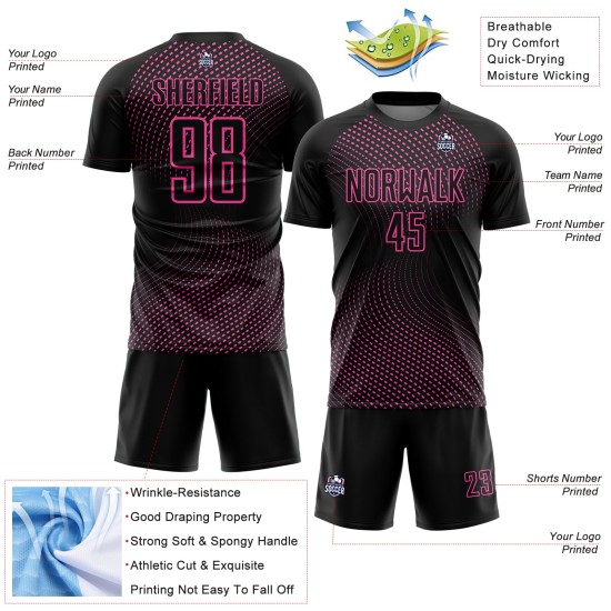 Jersey Custom Schwarz Fußball Uniform Rosa Geometrische Sublimation Linien