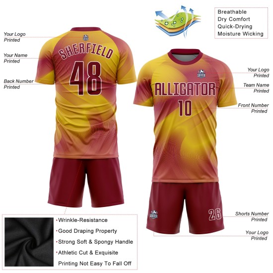 Sublimation Fußballuniform Custom Crimson-Weiß Jersey Gold