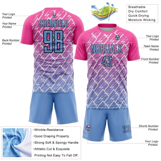 Benutzerdefinierte blau-schwarz Licht Trikot Uniform Sublimation Fußball Blitz Pink