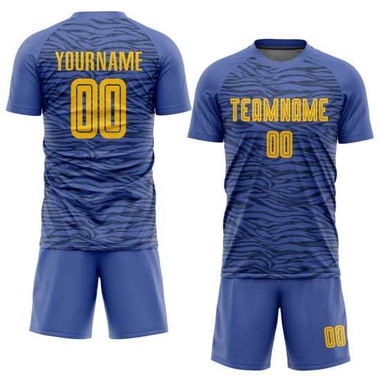 Fußball Custom Gold-Schwarz Drittes Blaues Trikot Uniform Sublimation Licht