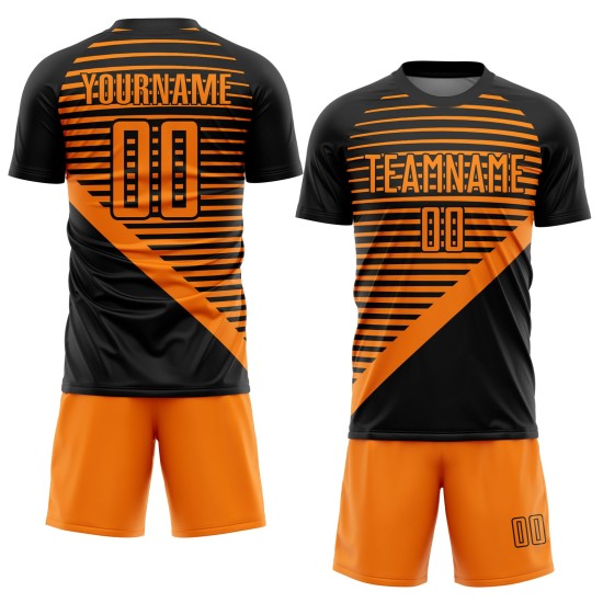 Schwarz Custom Uniform Sublimation Fußball Streifen Jersey Bay Orange