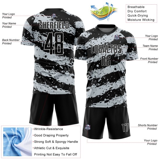Sublimation Grau-Weiß Schwarz Jersey Fußball Custom Splash Light Uniform