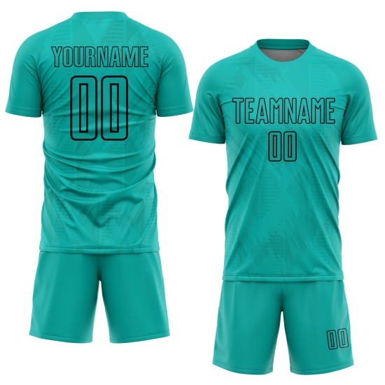 Aqua Fußball Jersey Custom Schwarz Formen Geometrische Uniform Sublimation