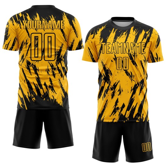 Schwarze Uniform Gold Fußball Sublimation Jersey Custom