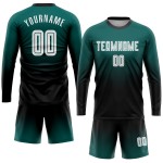 Green Midnight Custom Langarm Fade Fashion Uniform Sublimation Weiß-Schwarz Fußballtrikot