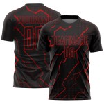 Schwarze Sublimation Fußball Rot Uniform Lightning Custom Jersey