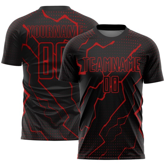 Schwarze Sublimation Fußball Rot Uniform Lightning Custom Jersey