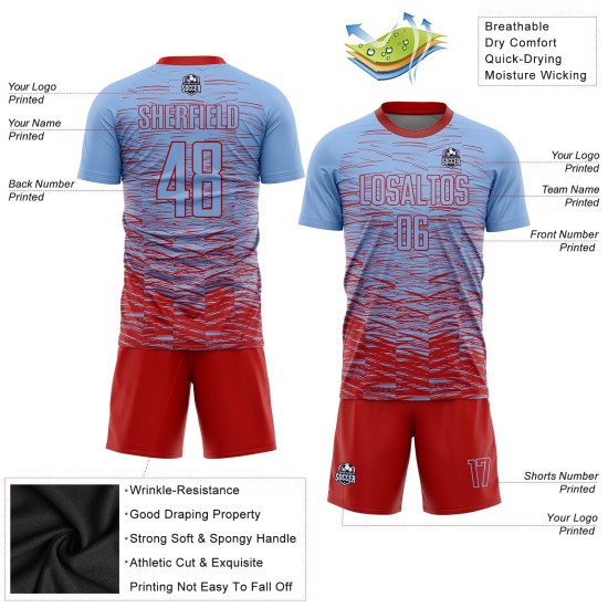 Jersey Fußball Rot Licht Uniform Custom Blau Sublimation