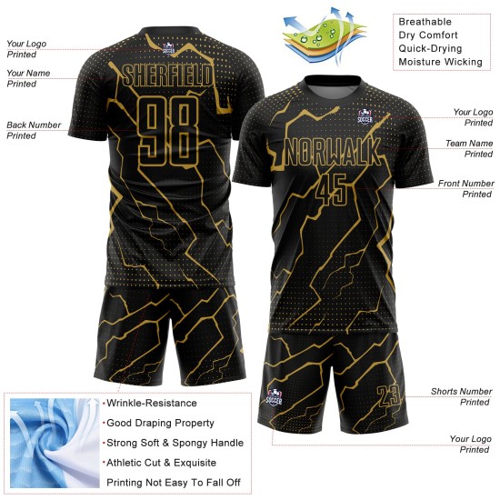 Alte benutzerdefinierte Lightning Gold Sublimation Jersey Uniform schwarz Fußball