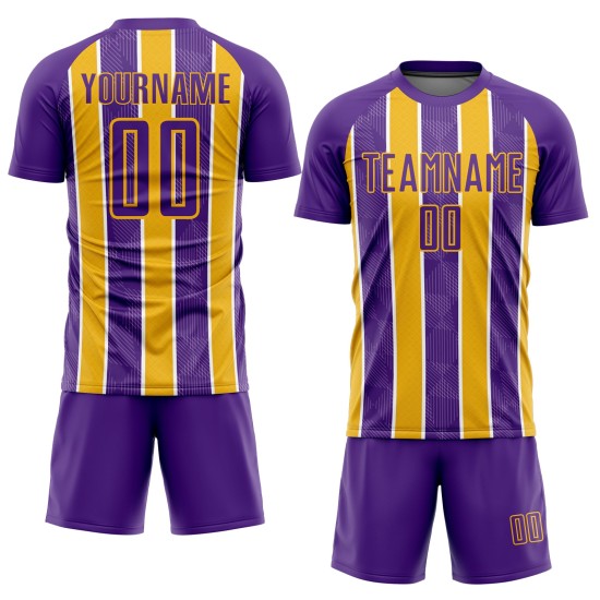 Fußball Sublimation Jersey Custom Gold-Weiß Uniform Streifen Lila
