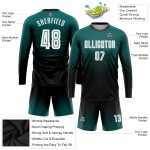 Green Midnight Custom Langarm Fade Fashion Uniform Sublimation Weiß-Schwarz Fußballtrikot