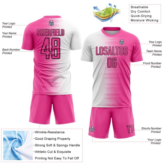 Benutzerdefinierte Uniform Sublimation Fußball Linie Gradient Weiß-Schwarz Jersey Rosa