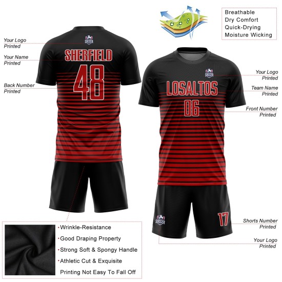 Schwarz-Rot-Weiß-Trikot Sublimation Custom Fußballuniform