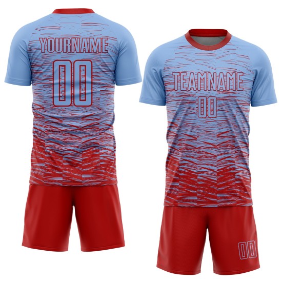 Jersey Fußball Rot Licht Uniform Custom Blau Sublimation
