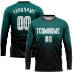 Green Midnight Custom Langarm Fade Fashion Uniform Sublimation Weiß-Schwarz Fußballtrikot