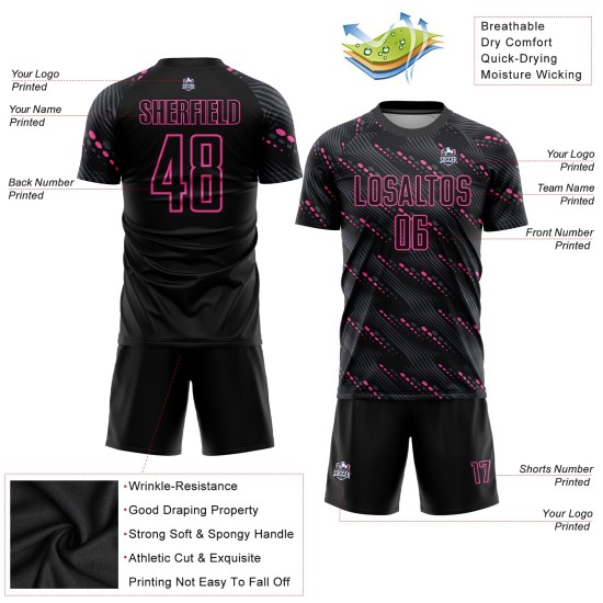 Fußball Sublimation Schwarz Uniform Jersey Custom Pink