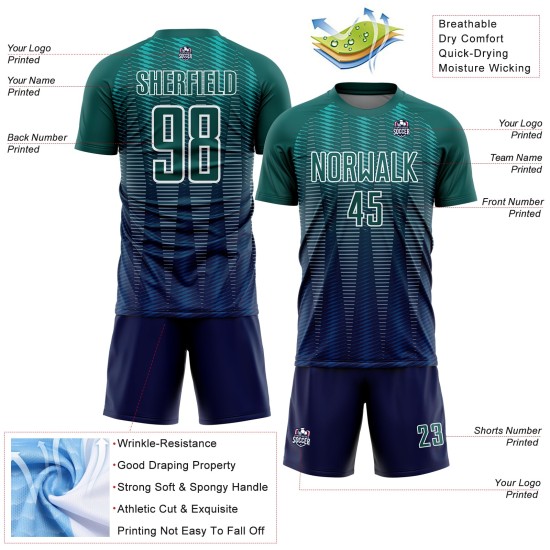 Fußballtrikot Uniform Gradient Line Sublimation Neon Navy-Weiß Custom Grün