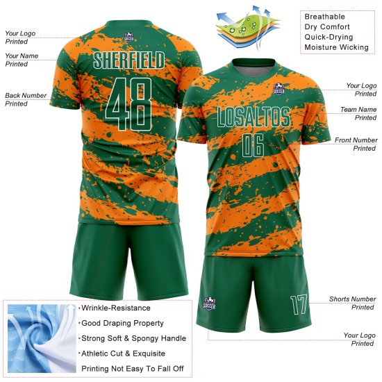 Splash Sublimation Trikot Kelly Uniform Bay Grün Fußball Custom Orange-Weiß
