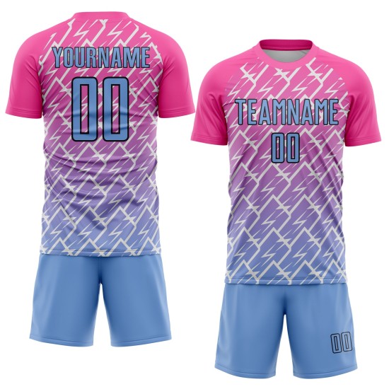 Benutzerdefinierte blau-schwarz Licht Trikot Uniform Sublimation Fußball Blitz Pink