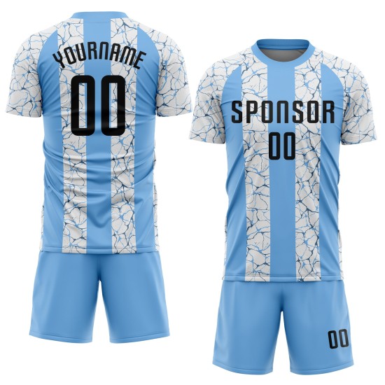 Fußballtrikot Uniform Sublimation Custom Schwarz-Weiß Blau Licht