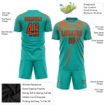 Fußball Custom Aqua Uniform Jersey Orange-Schwarz Sublimation