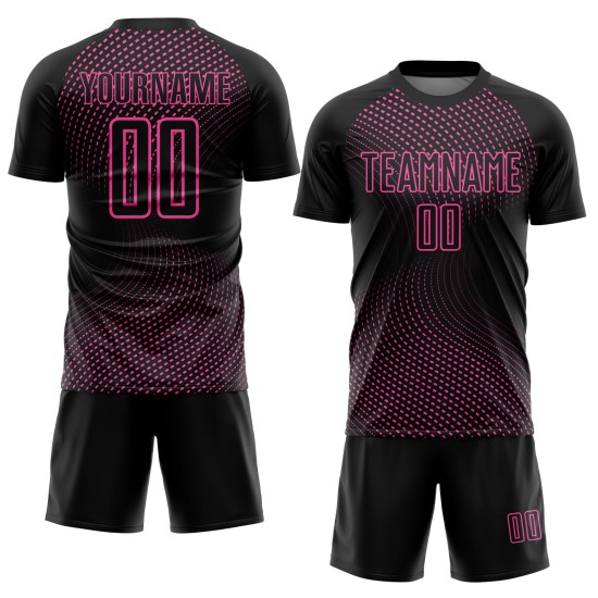 Jersey Custom Schwarz Fußball Uniform Rosa Geometrische Sublimation Linien