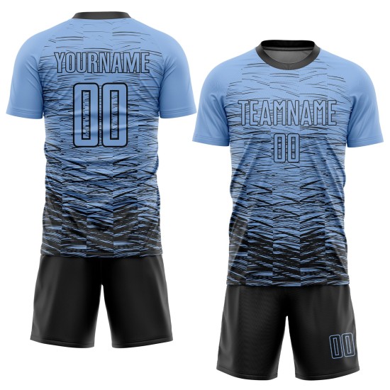 Schwarz Custom Sublimation Blau Uniform Jersey Fußball Licht