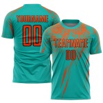 Fußball Custom Aqua Uniform Jersey Orange-Schwarz Sublimation