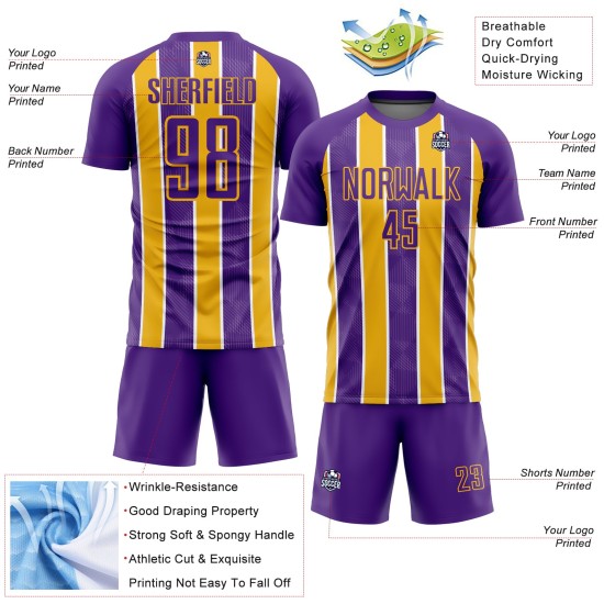 Fußball Sublimation Jersey Custom Gold-Weiß Uniform Streifen Lila