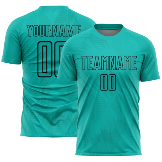 Aqua Fußball Jersey Custom Schwarz Formen Geometrische Uniform Sublimation