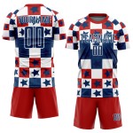 Uniform Rot-Weiß Custom Jersey Royal Soccer Sublimation Quadrate Sterne Und
