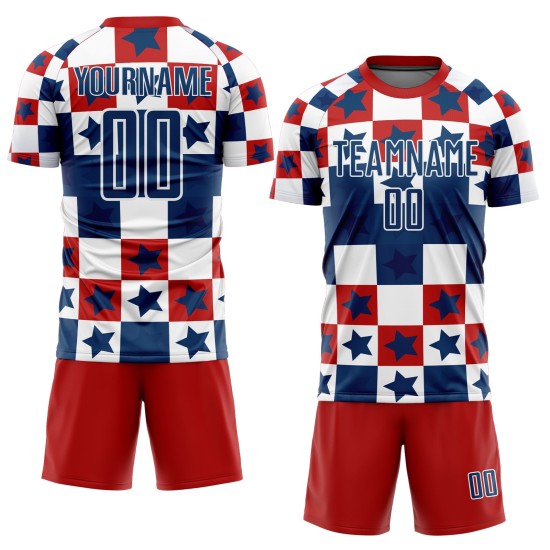 Uniform Rot-Weiß Custom Jersey Royal Soccer Sublimation Quadrate Sterne Und