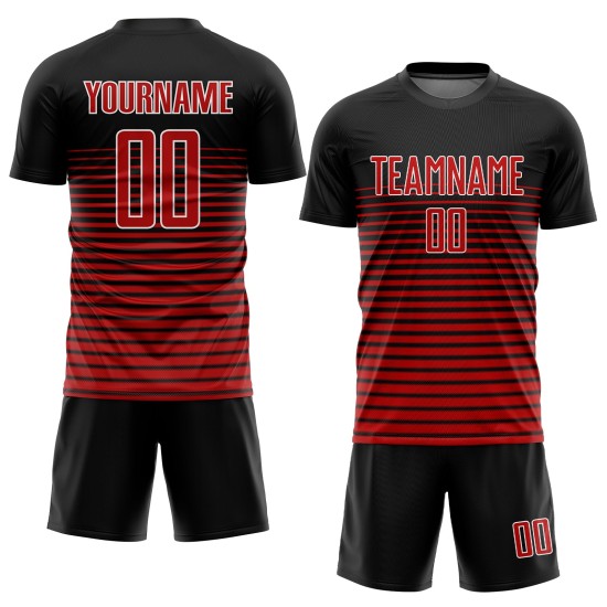Schwarz-Rot-Weiß-Trikot Sublimation Custom Fußballuniform