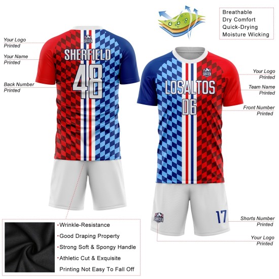 Weiß-Royal Fußball Figur Trikot Sublimation Uniform Custom