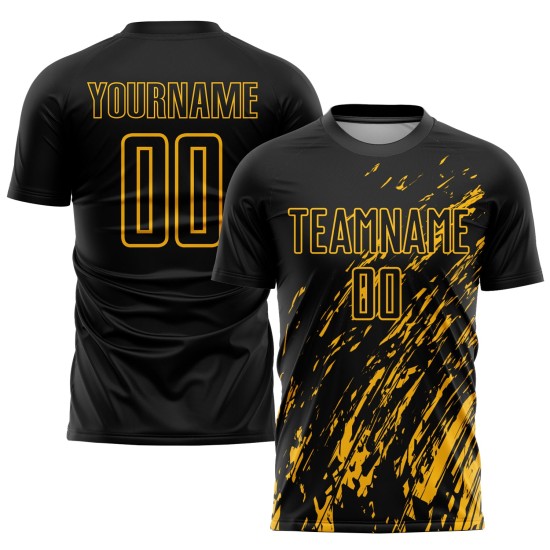 Sublimation Gold Uniform Schwarz Fußball Custom Jersey