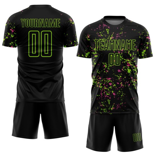 Abstrakte Jersey Uniform Kunst Fußball Neon Sublimation Grün-Pink Fragment Custom Schwarz