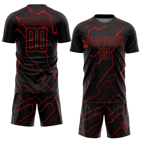 Schwarze Sublimation Fußball Rot Uniform Lightning Custom Jersey
